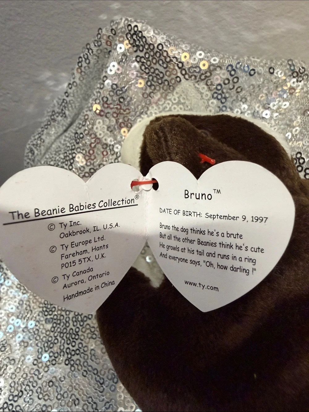 NWT Ty Bruno the Terrior Brown and White Puppy Beanie Baby with Heart Tag